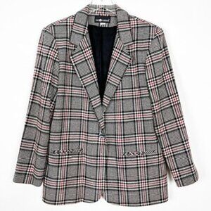 Vintage Sag Harbor Houndstooth Blazer Women's Size 14 Glen Plaid Wool Blend